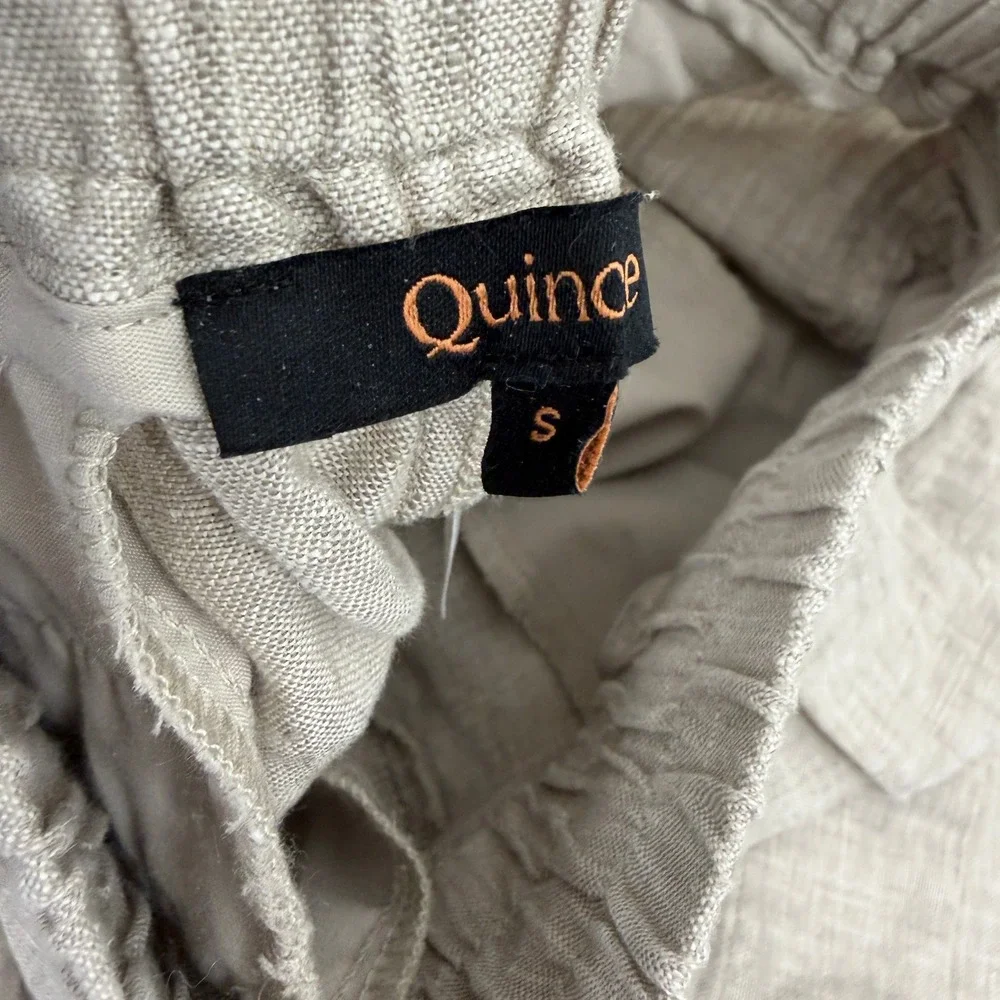 Quince Pants Womens Small Beige Euoropean Linen Wide Leg Drawstring Elastic 26